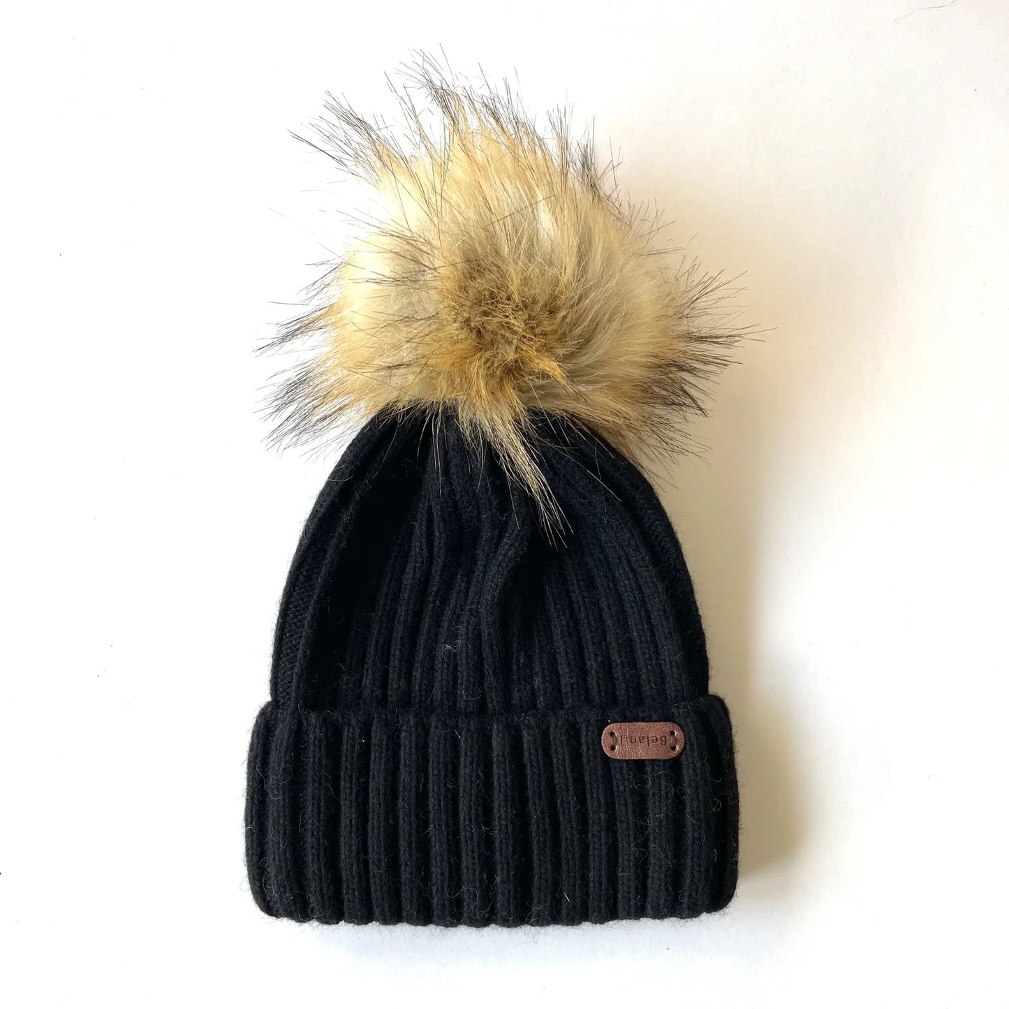 Tuque en laine d'angoras avec pompom amovible - Noir
