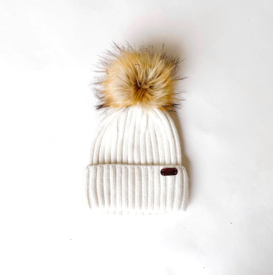 Tuque en laine d'angoras avec pompom amovible - Blanc