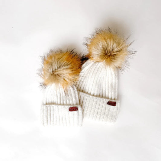 Tuque en laine d'angoras avec pompom amovible - Blanc