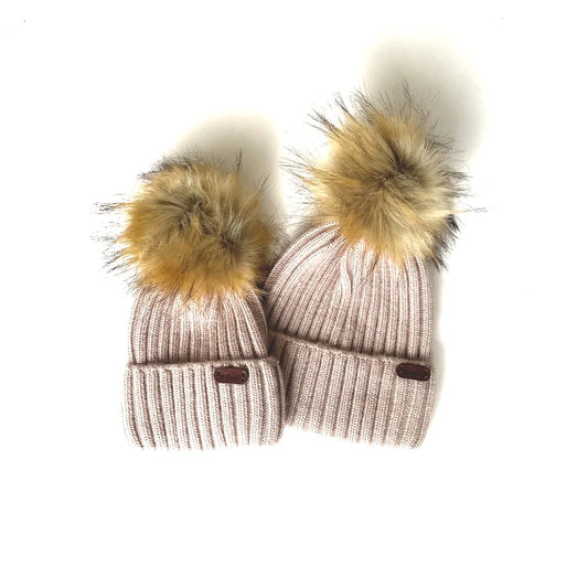 Tuque en laine d'angoras avec pompom amovible - Taupe