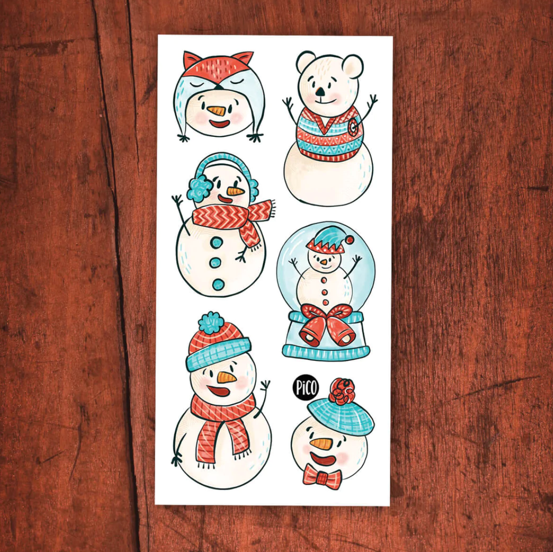 Tatouages temporaires hypoallergène- Les joyeux bonhommes de neige