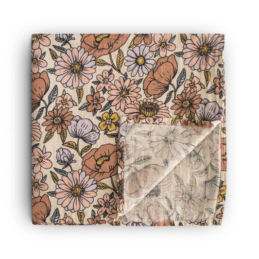 Doudou en mousseline - coton biologique - Fleur Rétro
