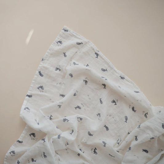 Doudou en mousseline - coton biologique - Baleine