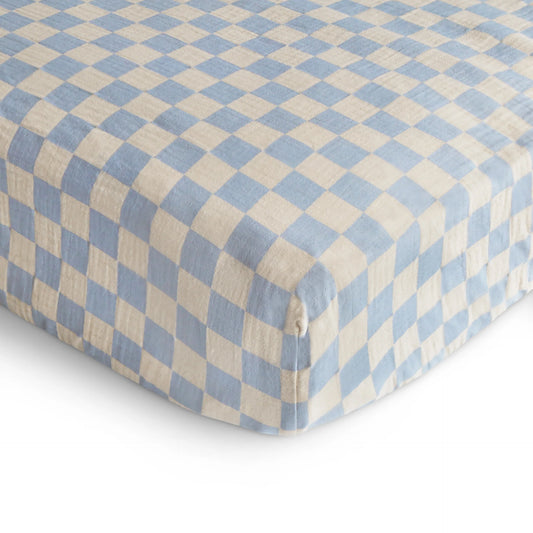 Drap contour en mousseline- Carré bleu