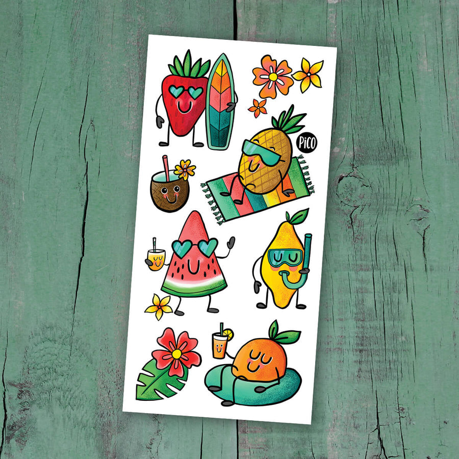 Tatouages temporaires hypoallergène - Fruits à la plage