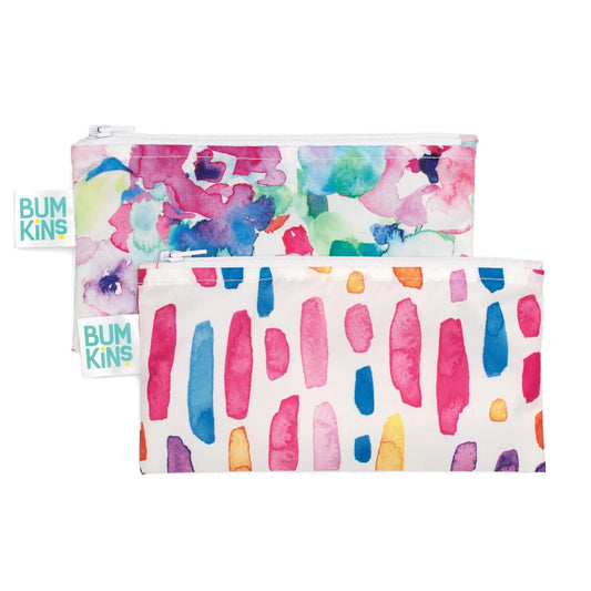 Sac à collation  réutilisable petit - Fleur et peinture à l'eau (pqt 2)