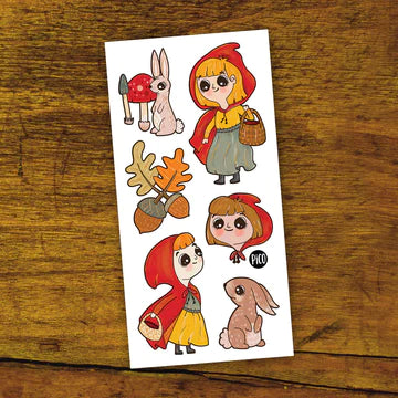 Tatouages temporaires hypoallergène - Promenade d'automne avec le chaperon rouge