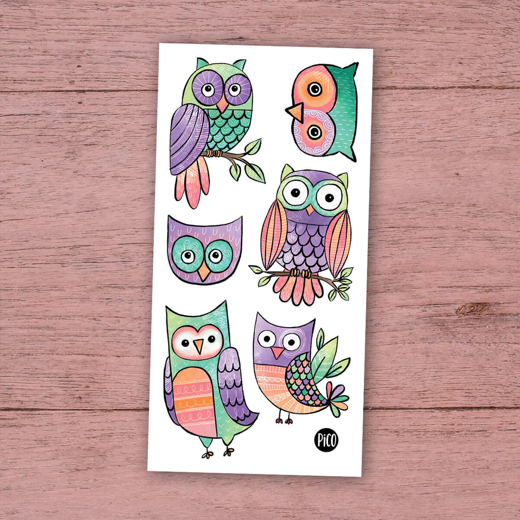 Tatouages temporaires hypoallergène - Les chouettes hiboux