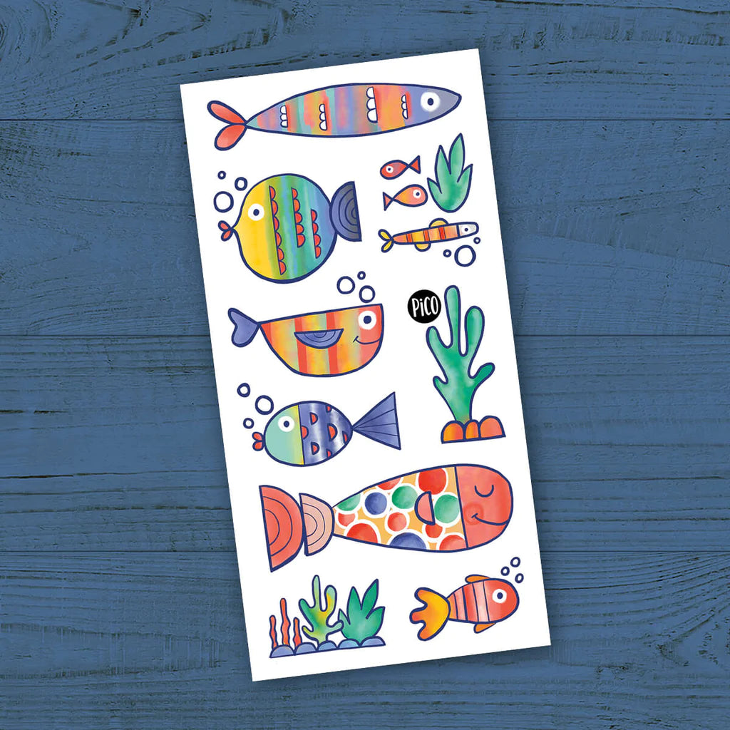 Tatouages temporaires hypoallergène - Les poissons multicolores