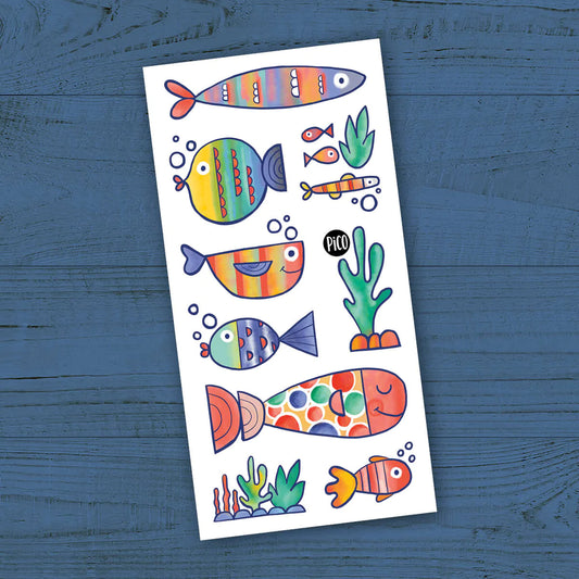 Tatouages temporaires hypoallergène - Les poissons multicolores
